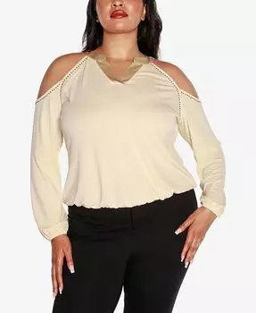 Топ больших размеров с открытыми плечами и заклепками Black Label Belldini, тан/бежевый