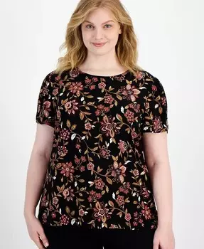 Топ больших размеров с принтом и рукавами-тюльпанами Anne Klein, мультиколор