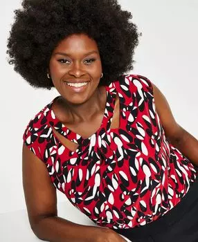 Топ больших размеров с принтом и круглым вырезом Kasper, мульти