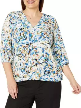 Топ больших размеров с рукавами 3/4 и двойным V-образным вырезом Liverpool Los Angeles, цвет Brushstroke Starburst Print