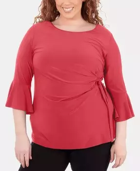 Топ больших размеров с рукавами-колокольчиками и завязкой сбоку NY Collection, красный