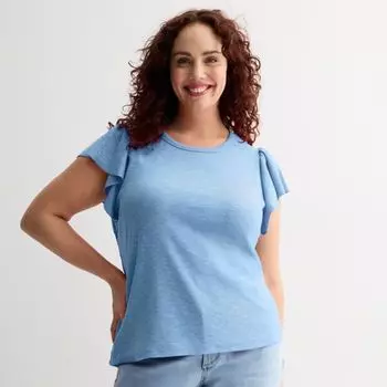 Топ больших размеров с рукавами-крылышками и ребристым узором Sonoma Goods For Life, цвет peri phlox