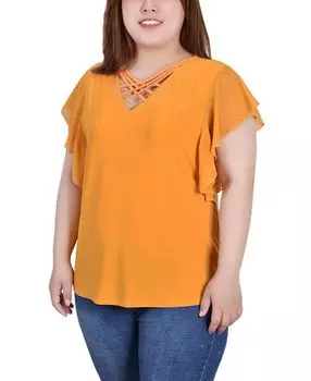 Топ больших размеров с рукавами-крылышками и полосками крест-накрест NY Collection, мульти