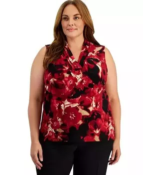 Топ больших размеров с треугольным вырезом и треугольным вырезом с принтом Anne Klein, красный