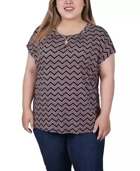Топ больших размеров с удлиненными рукавами и люверсами NY Collection, мультиколор
