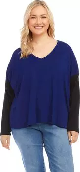 Топ больших размеров с V-образным вырезом в стиле колор-блок Karen Kane, цвет Color-Block