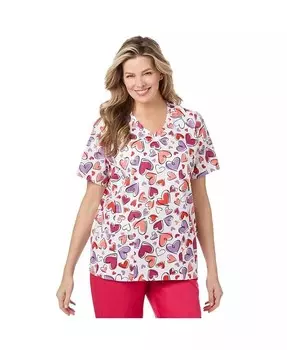 Топ больших размеров с V-образным вырезом и скрабом Comfort Choice, мультиколор