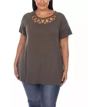 Топ больших размеров с вырезом крест-накрест и короткими рукавами White Mark, зеленый