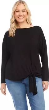 Топ больших размеров с вырезом «лодочкой» и завязкой спереди Karen Kane, черный