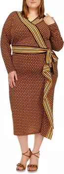 Топ больших размеров с запахом и геометрической каймой MICHAEL Michael Kors, цвет Marigold
