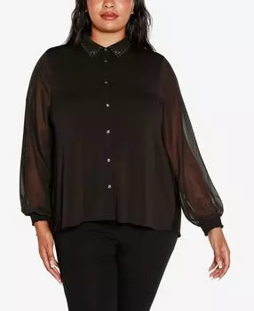 Топ больших размеров со складками и декором Black Label Belldini, черный