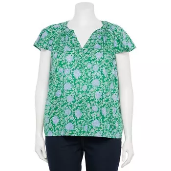 Топ больших размеров Sonoma Goods For Life с развевающимися рукавами, цвет Jade Green Floral