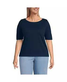 Топ больших размеров Supima с вырезом-лодочкой Lands' End, синий