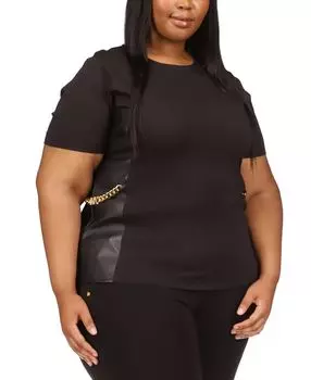 Топ большого размера с отделкой цепочкой, смешанная техника Michael Kors, черный