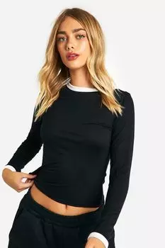 Топ Boohoo с длинными рукавами и контрастной окантовкой, черный
