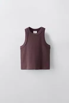Топ-борцовка в ребристую стиле ZARA, коричневый