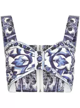 Топ-бралетт с принтом Majolica DOLCE & GABBANA, синий
