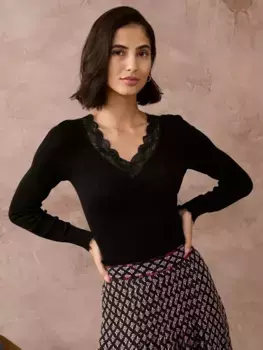 Топ Brora Lace Trim V-Neck, черный