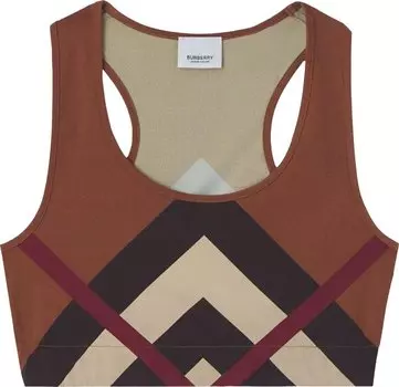 Топ Burberry Chevron Check Print Stretch Cropped Top 'Dark Birch Brown', коричневый