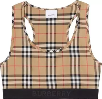 Топ Burberry Logo Detail Vintage Check Bra Top 'Archive Beige', коричневый