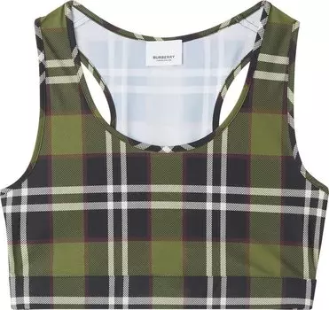 Топ Burberry Vintage Check Crop Top 'Dark Olive', зеленый