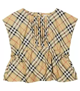 Топ burberry в клетку из смесового хлопка Burberry, бежевый