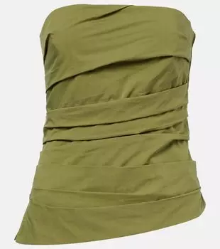 Топ-бюстье из хлопковой ткани с рюшами Emerson Simkhai, оливковый