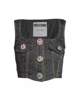 Топ-бюстье из смесового хлопка, украшенный брошью Moschino, черный