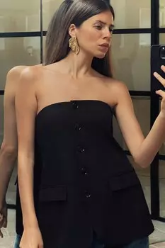 Топ-бюстье с открытыми плечами ZARA, черный