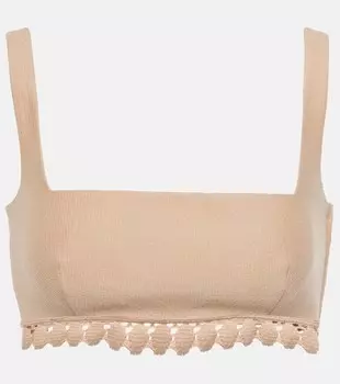 Топ-бюстгальтер из смесового хлопка с зубцами Valentino, бежевый
