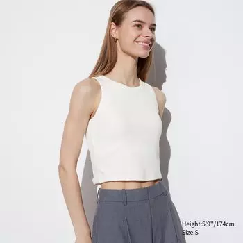 Топ-бюстгалтер без рукавов в ребрику укороченного кроя UNIQLO, белый