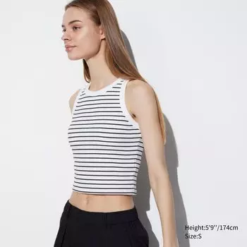 Топ-бюстгалтер без рукавов в ребрику укороченного кроя UNIQLO, молочный