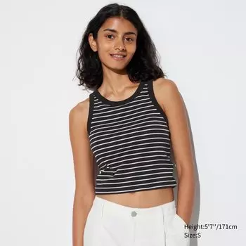 Топ-бюстгалтер без рукавов в ребрику укороченного кроя UNIQLO, черный