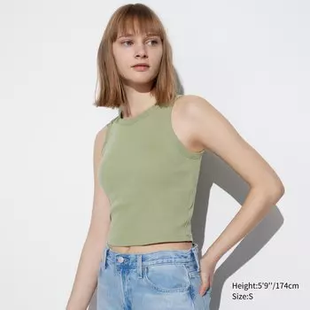 Топ-бюстгалтер без рукавов в ребрику укороченного кроя UNIQLO, зеленый