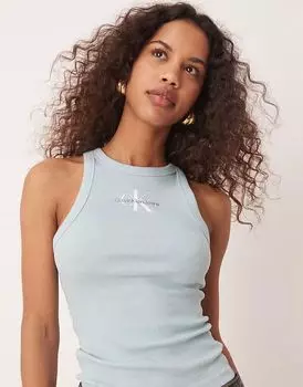 Топ Calvin Klein Jeans monologo в рубчик цвета морской волны