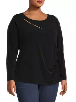 Топ Calvin Klein плюс драпированный с вырезами, черный