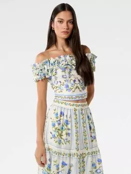 Топ cameron с открытыми плечами Forever New, синий/разноцветный