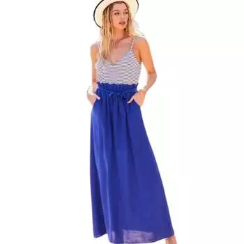 Топ Cami Sol с полосатым принтом, юбка с высокой талией и боковыми карманами, макси-платье FASHNZFAB, синий