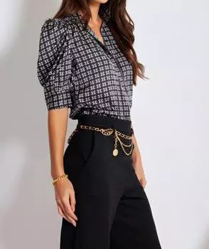 Топ Cate со сборками на рукавах и принтом Navy Heritage bishop + young