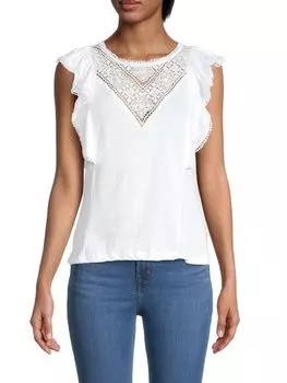 Топ Catherine Malandrino вязаный крючком с оборками на рукавах, белый