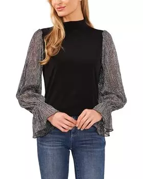 Топ CeCe Long Sleeve Mixed Media Mock Neck, цвет Rich Black