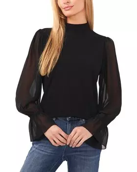 Топ CeCe Mixed Media Mock Neck Knit, черный