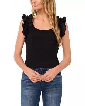 Топ CeCe Ruffle Rib Tank, цвет Rich Black