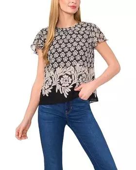 Топ CeCe Short Flutter Sleeve Crew Neck Top, цвет Rich Black
