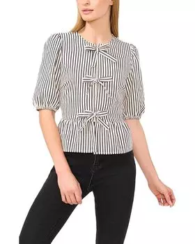 Топ CeCe Short Sleeve Bow Front Peplum Top, цвет Classic Navy