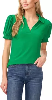 Топ CeCe Short Sleeve Split-Neck Collared Top, цвет Lush Green