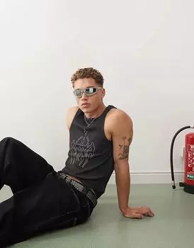 Топ COLLUSION черный с заклепками, облегающий