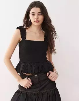 Топ COLLUSION из плетеной ткани с присборенной кромкой и подолом-пузырем черного цвета