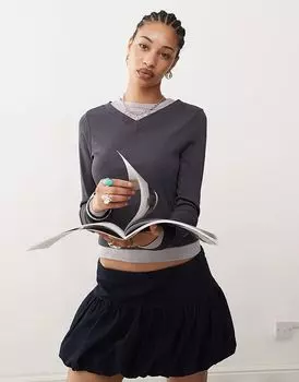 Топ COLLUSION с длинными рукавами и двойной резинкой, угольного цвета