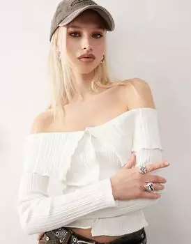 Топ COLLUSION с вырезом-бархатом и пуговицами кремового цвета